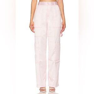 New NWT Bubish Lara Cargo Pant in Blush pink satin silk wide leg revolve